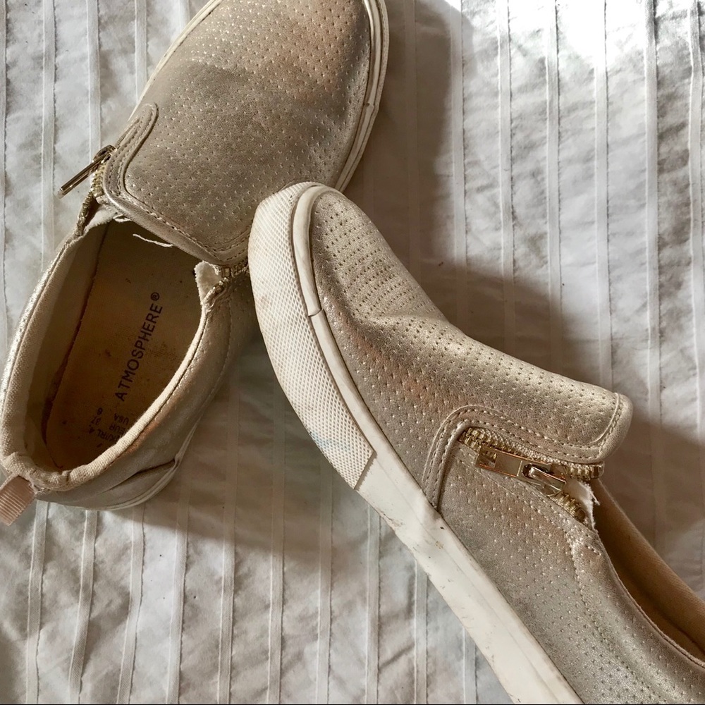Gold sneakers with zip detail